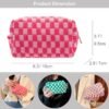 PAZIMIIK Checkered Makeup Bag for Purse Portable Zipper Make Up Pouch Small Cosmetic Case for Travel Accessories (6PCS Hotpink)