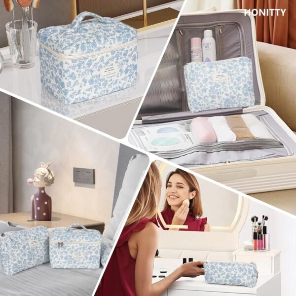 81ZsZ0d91uL._SL1500_.jpg Makeup Bag,Quilted Cosmetic Bag,Large Floral Make Up Bag for Women,Cotton Makeup Bag Set,Flower Travel Toiletry Bag