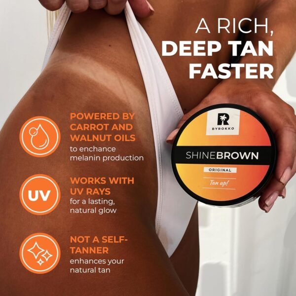 BYROKKO Shine Brown Tan Accelerator Cream 7.1 Fl Oz, Outdoor Sun or Indoor Tanning Oil or Tanning Bed Lotion, Fast Bronzer with Premium Natural Ingredients for Deep, Long-Lasting Glow