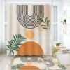 FZDHHY 4PCS Boho Shower Curtain Set Retro Orange Shower Curtain Bathroom Set with Rugs Abstract Shower Curtains for Bathroom with Carpet Bath Mat Toilet Rugs