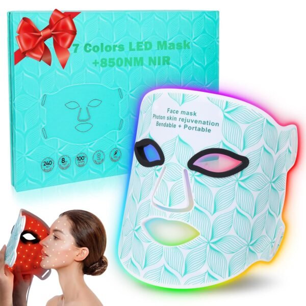 Red Light Therapy for Face, 7＋1 Colors LED Face Mask Light Therapy with 850NM Near-infrared, Portable Rechargeable Red Light Therapy Mask Skin Care Device at Home and Travel for Anti-Aging
