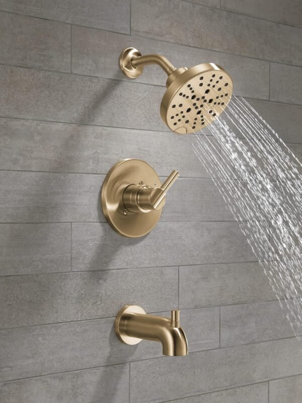 Delta Faucet Nicoli 14 Series Single-Handle Tub and Shower Trim Kit, Shower Faucet with 5-Spray H2Okinetic Shower Head, Champagne Bronze 144749-CZ (Shower Valve Included)