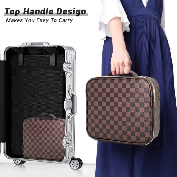81baWZf854L._AC_SL1500_.jpg Checkered Makeup Bag, Portable Makeup Bag with Adjustable Partition, Cosmetic Bags for Women Toiletry Travel Organizer Portable Make Up Bags for Christmas Birthday Gifts