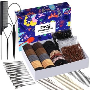 81bnJHcqA8L._SL1500_.jpg FANDAMEI Hair Accessories Kit - Elastic Hair Ties, Cotton Bands, Rubber Bands, Hair Pins, Rat Tail Comb for Women