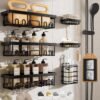 Veken Stainless Steel Shower Caddy 6-Pack, No Drilling & Rustproof, Waterproof Adhesive Shelves Rack with Soap Holder, Large Capacity Bathroom Organizers and Storage, Wall-Mounted Kitchen & Home Decor