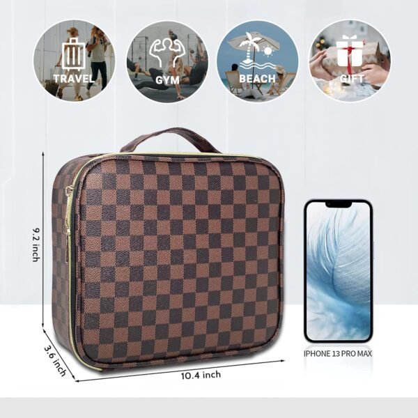 81c7uG-13QL._AC_SL1500_.jpg Checkered Makeup Bag, Portable Makeup Bag with Adjustable Partition, Cosmetic Bags for Women Toiletry Travel Organizer Portable Make Up Bags for Christmas Birthday Gifts