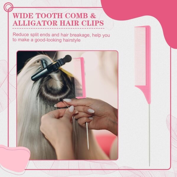 81cAoLb2kWL._SL1500_.jpg Boao 10 Pcs Hair Styling Kit - Detangler, Wide Tooth Comb, Teasing Brush, Rat Tail Comb, Edge Brush, Alligator Clips for Curly, Wet Hair - Gift for Women & Girls (Pink)