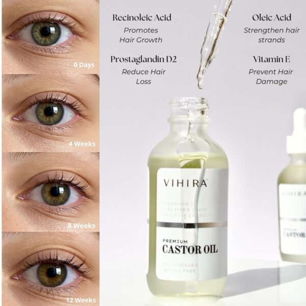81ccg0KCMTL._SL1500_.jpg Premium Organic Castor Oil (2 Fl Oz), Cold Pressed, 100% Pure, Extra Virgin, Hexane Free, Castor Oil for Hair Growth, Eyelash, Eyebrow, Cuticles, Nails, Skin, Belly Button, Muscle & Wellness.