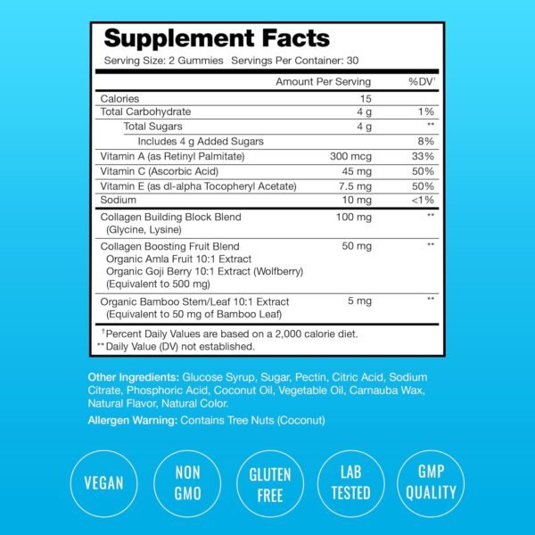 NutraChamps Collagen Boosting Gummies, Collagen Booster Gummy for Natural Collagen Production, Vegan Pectin Supplements Chews for Women & Men, 60 Peach Vitamins Gummies