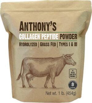 Anthony's Collagen Peptide Powder, 1 lb, Pure Hydrolyzed, Gluten Free, Keto and Paleo Friendly, Grass Fed, Unflavored, Non GMO
