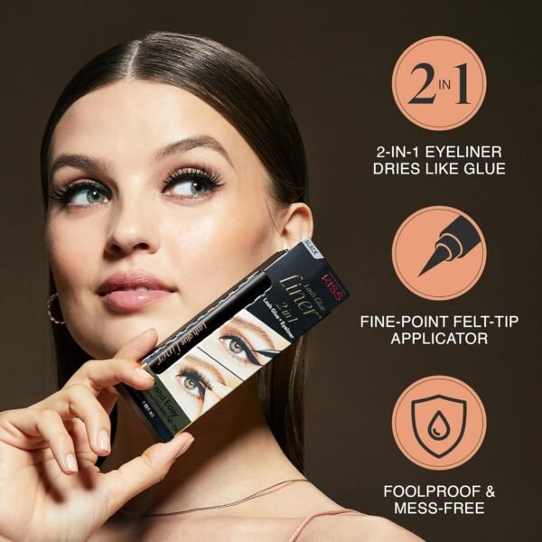 81drCqNh8eL._SL1500_.jpg KISS Lash GLUEliner, 2-in-1 Felt-Tip Eyelash Adhesive and Eyeliner, Matte Finish, Foolproof Application, Easy Touch-Up, 0.03 Fl Oz.- Black, Packaging May Vary