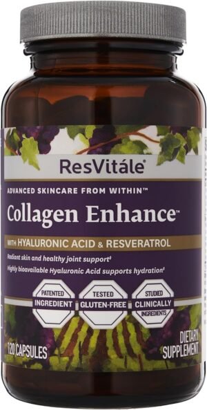 ResVitale Collagen Enhance - Beauty Supplement with Hyaluronic Acid & Resveratrol - 120 Capsules