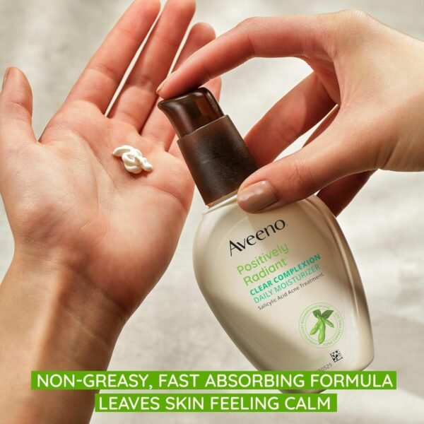 81eZlIWrnNL._SL1500_.jpg Aveeno Positively Radiant Clear Complexion Face Moisturizer, Acne Facial Moisturizer with Soy and Salicylic Acid for Oily Skin, Hypoallergenic Formula, Paraben-Free, Non-Comedogenic, Pump, 4 FL OZ