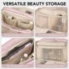 81elhOCIcjL._AC_SL1500_.jpg Travel Makeup Bag Women's Large Capacity Cosmetic Portable Organizer Large Opening Waterproof Storage Toiletry Bags Vertical Free-Standing Brush Holder for Easy Access Pink