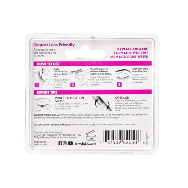 81ezPWuD2AL._SL1500_.jpg i-Envy by KISS Super Strong Hold 3D Strip Lash Glue (Clear), Waterproof Brush-On False Eyelash Adhesive, Latex-Free & Odor-Free, Long-Lasting & Easy Application, Ideal for Sensitive Eyes