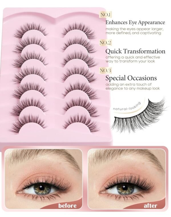 81f-oKBa64L._SL1500_.jpg Onlyall Natural Lashes Wispy Lashes Natural Look False Eyelashes Natural Flared Eyelashes False Eye Lashes Soft Fluffy Lashes 7 Pairs D-K06, Black