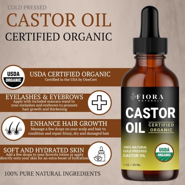 81fA5sEFQ9L._SL1500_.jpg Organic Cold Pressed Castor Oil USDA Certified Eyelash and Hair Growth Serum, Hexane-Free, Conditions and Stimulates Growth for Lashes, Brows and Hair