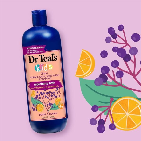 Dr Teal's Kids 3-in-1 Elderberry Bath: Bubble Bath, Body Wash & Shampoo, 20 fl oz.