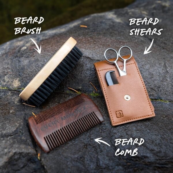 Every Man Jack Beard Grooming Kit for Men - Includes Sandalwood Beard Oil & Beard Balm, Beard Brush, Wooden Dual-sided Comb, Trimming Scissors and Mustache Comb