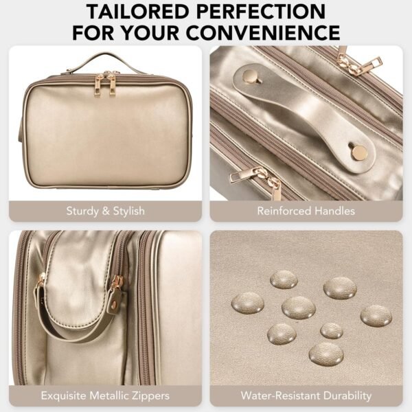 Travel Makeup Bag Women's Large Capacity Cosmetic Portable Organizer Large Opening Waterproof Storage Toiletry Bags Vertical Free-Standing Brush Holder for Easy Access Copper