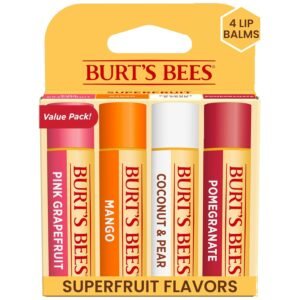 81g-z1lVOIL._SL1500_.jpg Burt's Bees Lip Balm - Pink Grapefruit, Mango, Coconut & Pear, and Pomegranate Pack, Lip Moisturizer With Beeswax, Tint-Free, Natural Origin Conditioning Treatment, 4 Tubes, 0.15 oz.