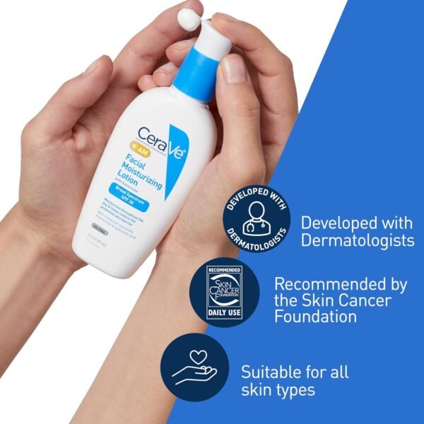 81g0Yga3S2L._SL1500_.jpg CeraVe AM Facial Moisturizing Lotion with SPF 30, Oil-Free Face Moisturizer with SPF, Formulated with Hyaluronic Acid, Niacinamide & Ceramides, Non-Comedogenic, Broad Spectrum Sunscreen, 3 Ounce
