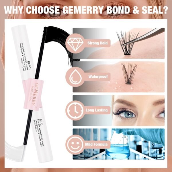 GEMERRY Lash Bond and Seal Waterproof Lash Cluster Glue for Eyelash Clusters - Long Retention 48-72 Hours - DIY Lash Extensions at Home