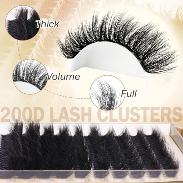 81gMjEkBQGL._SL1500_.jpg Focipeysa Lash Extension Kit Thick Eyelash Extension Kit 10-18mm Volume Lash Clusters 200D Individual Eyelashes Kit with Lash Bond, Lash Remover, Lash Applicator, DIY Lashes Extension