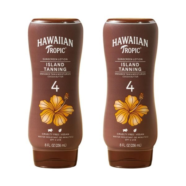 Hawaiian Tropic Island Tanning Lotion - Outdoor Tanning Lotion with SPF 4, Oxybenzone Free Sunscreen, 8oz, Twin Pack