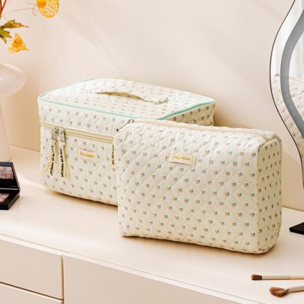 81h5YRh-TqL._AC_SL1500_.jpg HBselect Quilted Makeup Bag, 3PCS Cotton Large Travel Makeup Bag, Cute Floral Coquette Make up Bag Cosmetic Bag Toiletry Bag for Women Girls