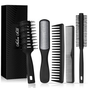 SalonSilk Hair Brush for Men, 5PCS Men Hair Brush & Styling Comb Set - Professional Barber Tools for All Hair Types, Perfect for Styling, Grooming, and Detangling