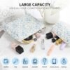 senbowe Floral Makeup Bag, 3 Pack Large Cotton Quilted Makeup Bag Set, Cute Floral Coquette Aesthetic Toiletry Bag Make Up Cosmetic Bag for Women, Toiletry Travel Make Up Organizer Bag