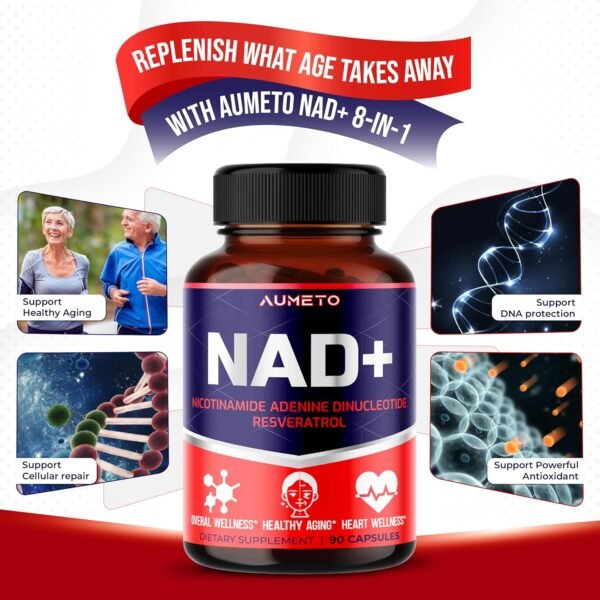 NAD+ Supplement with Nicotinamide Riboside NR, Resveratrol, Quercetin - Cellular Energy & Repair, Vitality, Healthy Aging (90 Count (Pack of 1))