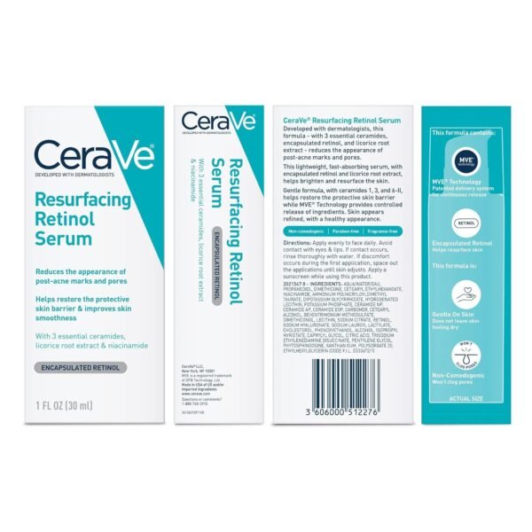81hvoajSXNL._SL1500_.jpg CeraVe Resurfacing Retinol Serum For Post Acne Marks, Formulated With Licorice Root Extract & Niacinamide, Brightening Serum & Pore Minimizer For Face, Post Acne Skin Barrier Repair, Non-Comedogenic