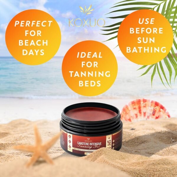 Carotene Tanning Gel for Deep Natural Tan – Tanning Accelerator with Coconut Oil, Carrot Extract & Vitamin E – Bronzing Body Moisturizer for Indoor & Outdoor Use