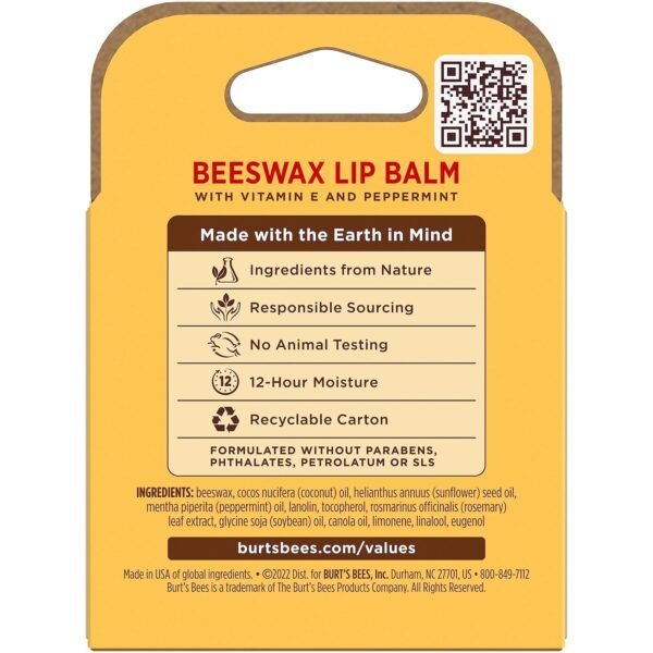 81iUuxXekuL._SL1500_.jpg Burt's Bees Lip Balm - Original Beeswax, Lip Moisturizer With Responsibly Sourced Beeswax, Tint-Free, Natural Origin Conditioning Treatment, 4 Tubes, 0.15 oz.