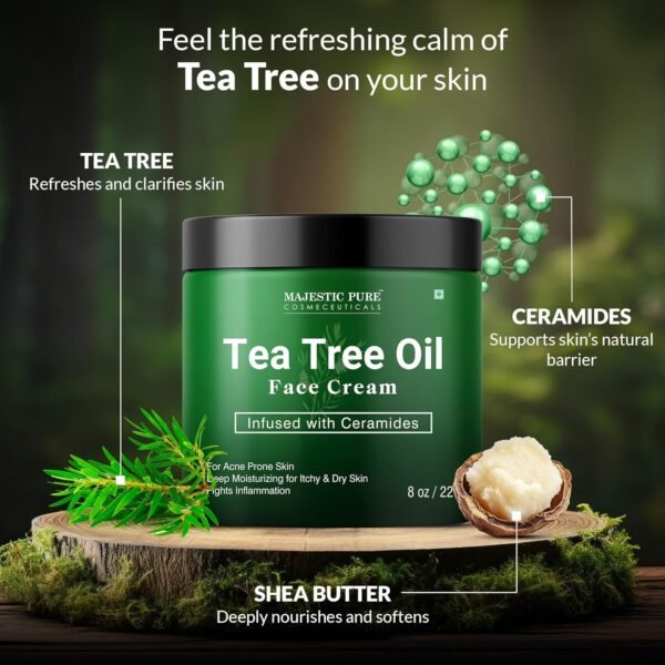 Majestic Pure Tea Tree Oil Face Cream | Cream for Dry & Itchy Skin, Acne, Scar, Day & Night Moisturizer Face Cream for Women & Men | 8 Oz