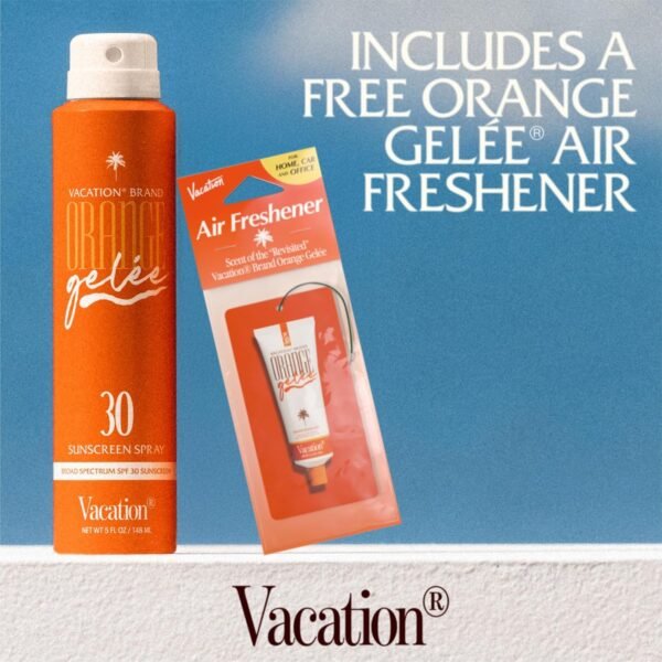 Vacation Orange Gelée SPF 30 Sunscreen Spray Oil & Air Freshener Bundle, Tanning Oil with SPF, Suntan Lotion Spray, Transparent on All Skin Tones, Dermatologist-Tested, Vegan, 5 Fl. Oz.