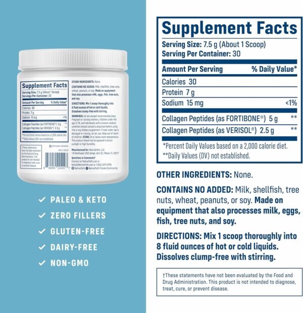 81iljRjSxfL._AC_SL1500_.jpg NativePath Bone Health Collagen Peptides, Type 1 & 3, with Fortibone and Verisol, 7.9 Ounce, 30 Servings
