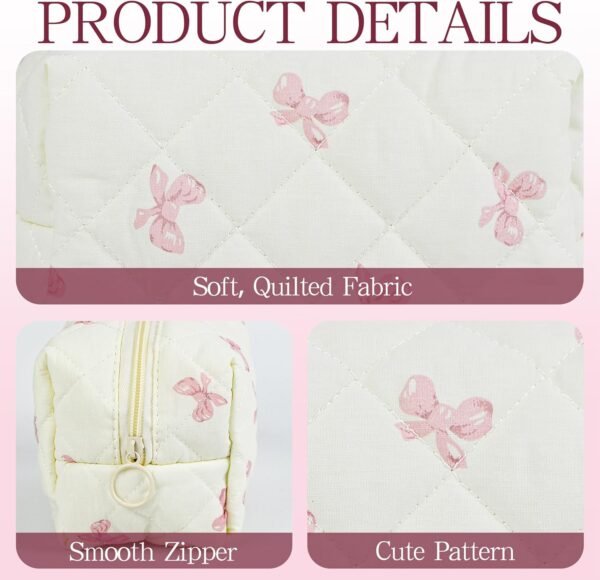 81ium6ldrEL._AC_SL1500_.jpg Quilted Makeup Pouch,Cotton Puffy Makeup Bag, Coquette Cosmetic Bag for Women and Girls, Aesthetic Organizer Bag, Cute Flower Travel Toiletry Bag