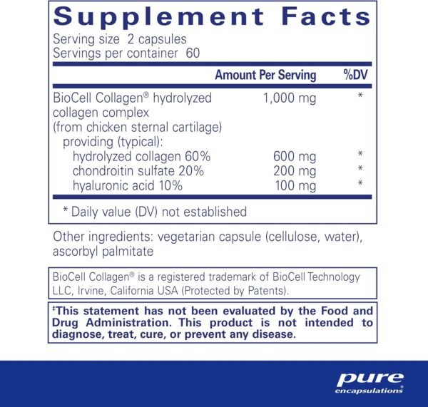 81izdch9B6L._AC_SL1500_.jpg Pure Encapsulations Collagen JS - Skin & Joint Health* - 1,000 mg Hydrolyzed Biocell Collagen - Gluten Free & Non-GMO - 120 Capsules