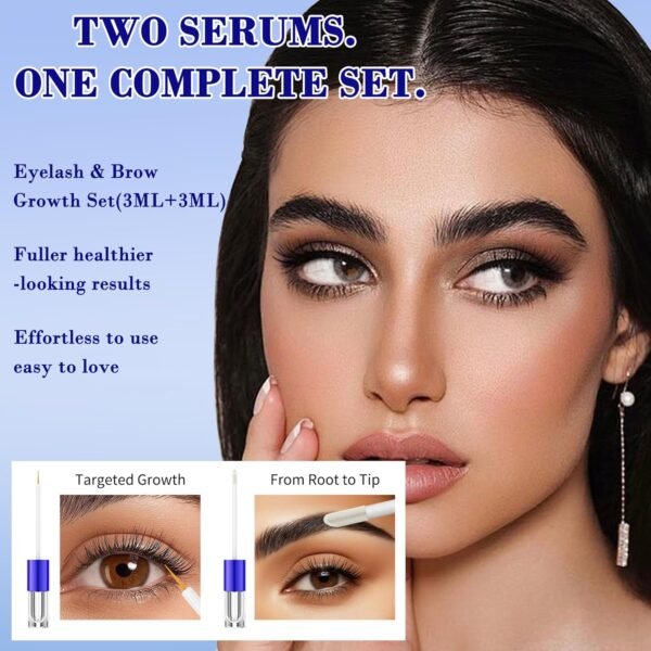 Kean Beauty Eyelash & Brow Growth Serum Set – Natural Biotin Formula to Enhance Lashes & Brows – 3ml x 2 – Gentle Formula for Sensitive Skin, Nourishing & Soothing