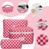 81j7Xcp13OL._AC_SL1500_.jpg Quilted Makeup Bag Set - 3 PCS Cute Floral Cotton Makeup Bag, Large Coquette Aesthetic Make up Cosmetic Bag, Flower Travel Toiletry Organizer Bags for Women Girls