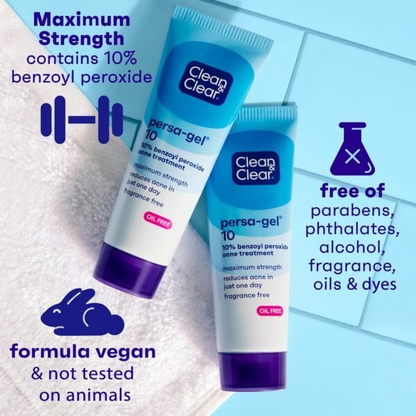 81jazLWdAWL._SL1500_.jpg Clean & Clear Persa-Gel 10 Oil-Free Acne Spot Treatment with Maximum Strength 10% Benzoyl Peroxide, Topical Pimple Cream & Gel Medication for Face, Fragrance-Free, 1 fl. oz, 4 Pack