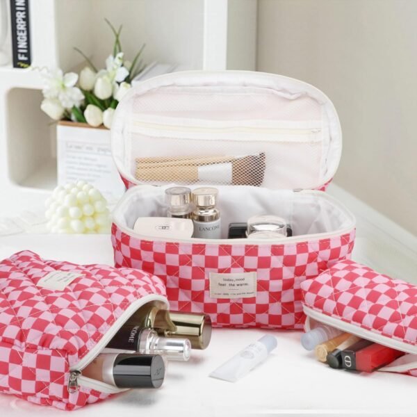 81k00hkV2oL._AC_SL1500_.jpg Quilted Makeup Bag Set - 3 PCS Cute Floral Cotton Makeup Bag, Large Coquette Aesthetic Make up Cosmetic Bag, Flower Travel Toiletry Organizer Bags for Women Girls