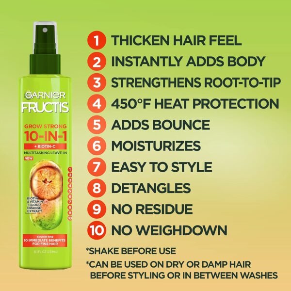 81k51WD3ZL._SL1500_.jpg Garnier Fructis Grow Strong Thickening 10-in-1 Spray, Biotin-C, 8.1 Fl Oz, 1 Count (Packaging May Vary)