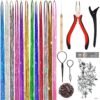 81k5yGuOHSL._SL1200_.jpg Hair Tinsel Kit, Fairy Tinsel Hair Extensions With Tool 2760 Strands 12 Colors Holographic Heat Resistant Sparkling Hair Glitter for Christmas New Year Party (48 Inch)