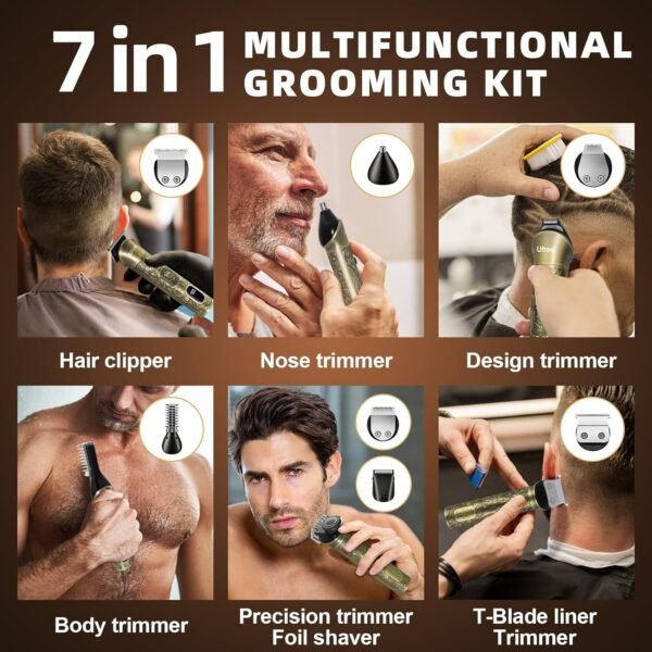 Ufree Beard Trimmer for Men, Electric Razor Shavers, Cordless Hair Clippers, Shaving Kit for Mustache, Body, Nose, Ear and Face,7 in 1 Beard Grooming Kit, Birthday Gifts for Men Father Dad