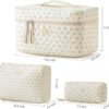 81k9-oDdTL._AC_SL1500_.jpg HBselect Quilted Makeup Bag, 3PCS Cotton Large Travel Makeup Bag, Cute Floral Coquette Make up Bag Cosmetic Bag Toiletry Bag for Women Girls