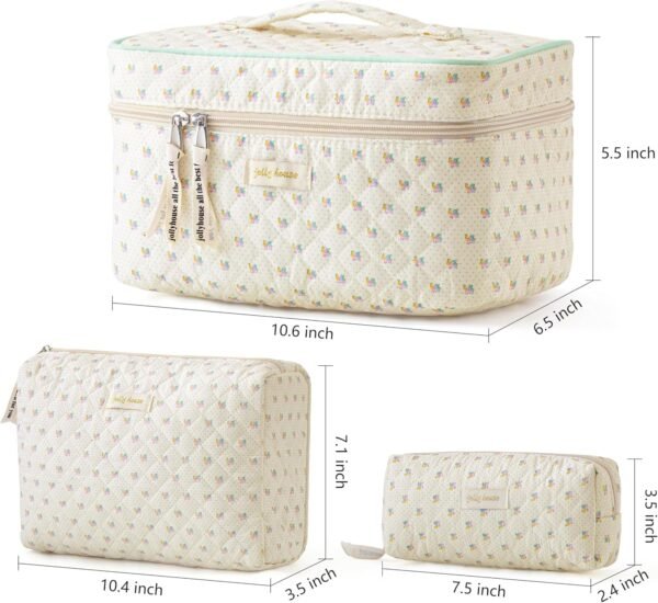 81k9-oDdTL._AC_SL1500_.jpg HBselect Quilted Makeup Bag, 3PCS Cotton Large Travel Makeup Bag, Cute Floral Coquette Make up Bag Cosmetic Bag Toiletry Bag for Women Girls